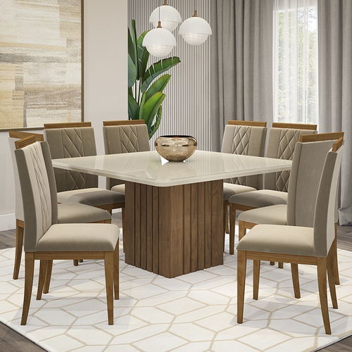 Conjunto de Mesa para Sala de Jantar Ana com 8 Cadeiras Alice-Cimol -  Savana / Offwhite / Joli no Shoptime