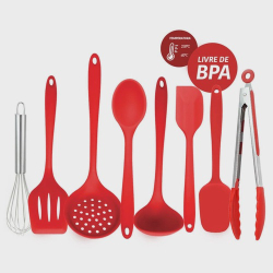 Kit utensílios de cozinha silicone profissional vermelho K2B Menor preço em Kit utensílios de cozinha silicone profissional vermelho K2B
