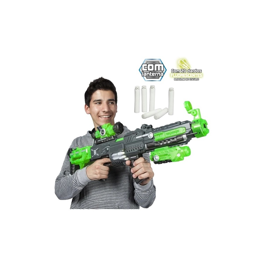 Metralhadora Lança Dardos Nerf Super Shot Lanterna Mira 75cm