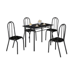 Conjunto de mesa Teixeira Realeza tampo mdp com 04 cadeiras craqueadas - preto Menor preço em Conjunto de mesa Teixeira Realeza tampo mdp com 04 cadeiras craqueadas - preto