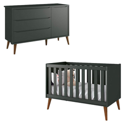 Berço Americano e Cômoda Infantil 1 Porta Theo Grafite com Pés Amadeirados – Reller Menor preço em Berço Americano e Cômoda Infantil 1 Porta Theo Grafite com Pés Amadeirados – Reller