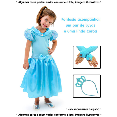 Vestido Infantil Princesa Cinderela longo Fantasia e Luva