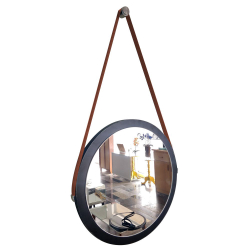 Espelho adnet redondo com alça de couro decorativo para sala de parede com alça 38 cm preto e marrom Menor preço em Espelho adnet redondo com alça de couro decorativo para sala de parede com alça 38 cm preto e marrom