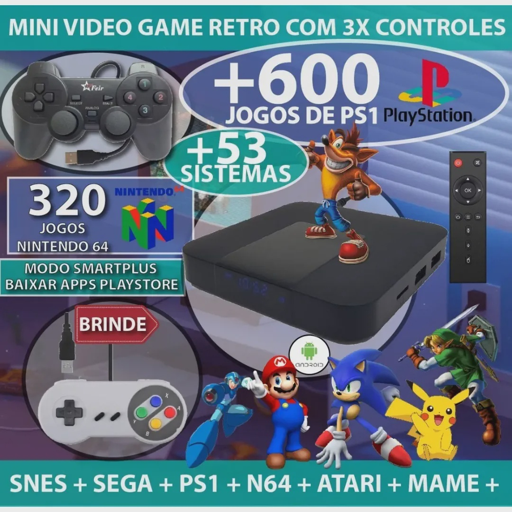 MINI CONSOLE RETRO SUPER NINTENDO COM 2 CONTROLES SEM FIO 4K HDMI COM 2000  JOGOS