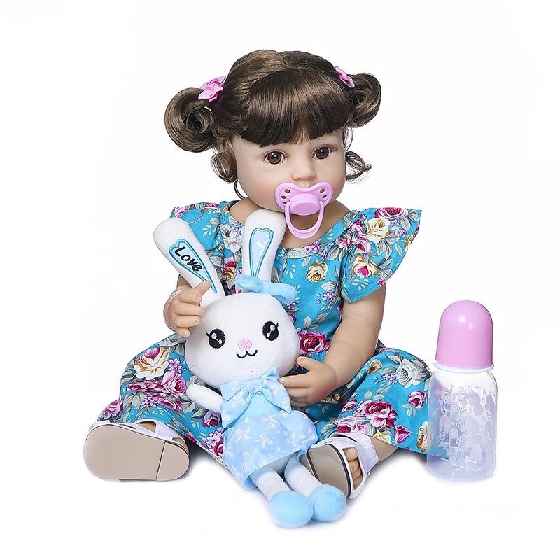 Bebê Reborn corpo todo em silicone boneca princesa Coelhinho 55cm +  Roupinhas