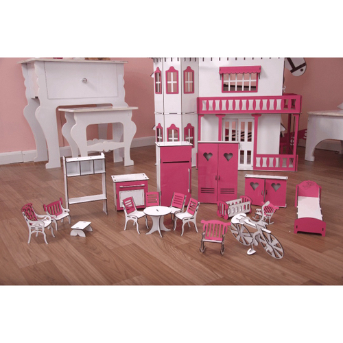 Kit Casa De Bonecas Barbie E Moveis Lian Em Mdf Cru 18 Pc - Darama no  Shoptime