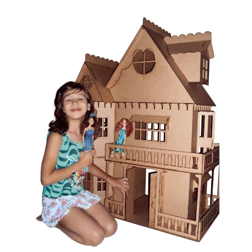 Grande casa de bonecas com móveis para Barbie-casa de madeira para