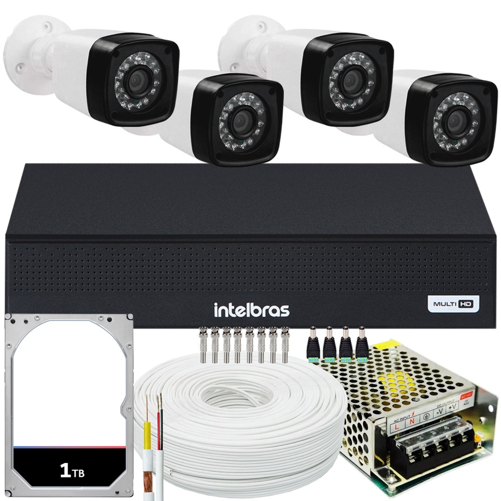 Kit dvr Intelbras 8 canais H.265 1TB 4 câmeras Full HD 20m em Promoção