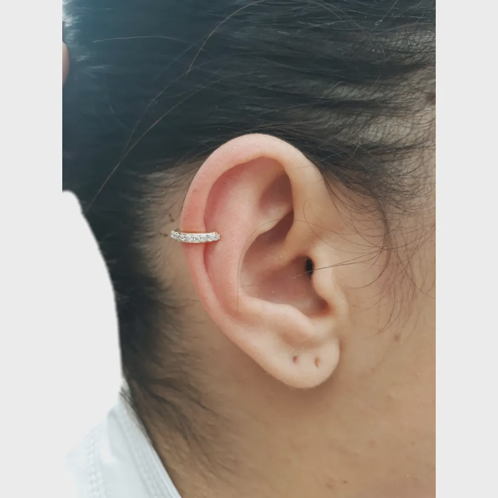 Piercing Orelha Hélix Cravejado (Pressão) UNIDADE Folheado a Ouro 18k