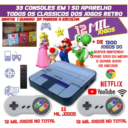 MINI CONSOLE RETRO SUPER NINTENDO COM 2 CONTROLES SEM FIO 4K HDMI COM 2000  JOGOS