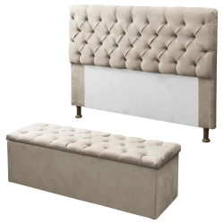 Kit Cabeceira + Calçadeira Baú Mirage Queen 160cm Bege - dl Decor Menor preço em Kit Cabeceira + Calçadeira Baú Mirage Queen 160cm Bege - dl Decor