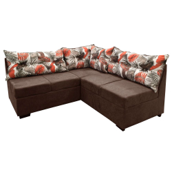 Sofá de Canto com Puff 5 Lugares Renaut Suede Marrom / Palmeira Menor preço em Sofá de Canto com Puff 5 Lugares Renaut Suede Marrom / Palmeira