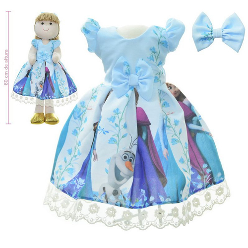 Roupa para Boneca de Pano tema Frozen Elsa e a Anna - Vestido em