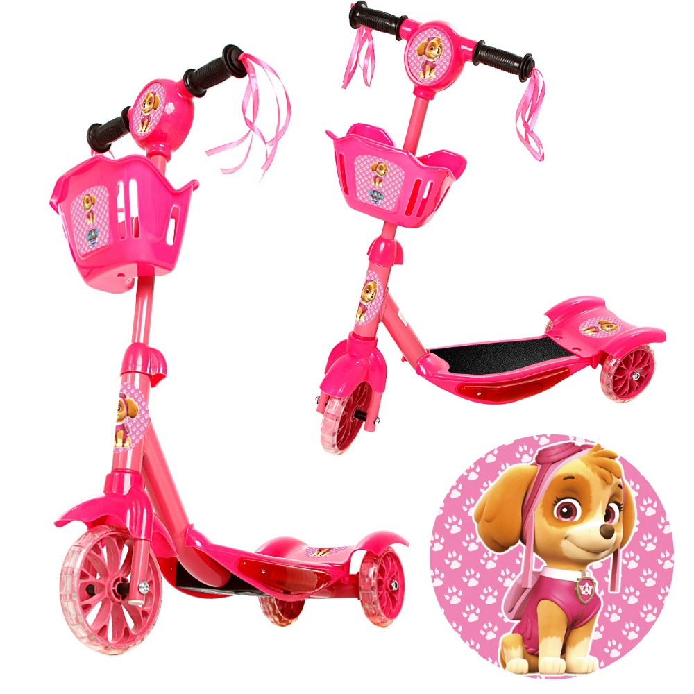 Patinete Para Criancas Scooter 3 Rodas Brinquedo Infantil Led E Som Menina Rosa Modelo Patrulha Canina Skye Com Cesta na Americanas Empresas