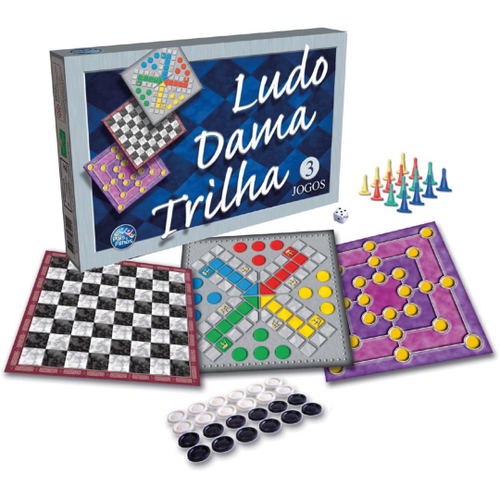 JOGO DE TABULEIRO 3 JOGOS LUDO DAMA E TRILHA UNIDA