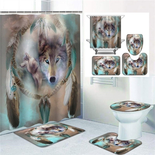 Decoracao Do Banheiro Cool Wolf Dream Catcher Poliester Tecido Impermeavel Cortina De Chuveiro Com 12 Ganchos 3 Pcs Tampa De Toalete E Tapete De Banho Nas Americanas