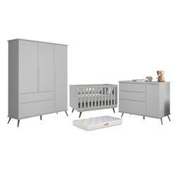 Quarto Infantil Retro Alice com Berço Retro e Colchão D18 Cinza - pr Baby Menor preço em Quarto Infantil Retro Alice com Berço Retro e Colchão D18 Cinza - pr Baby