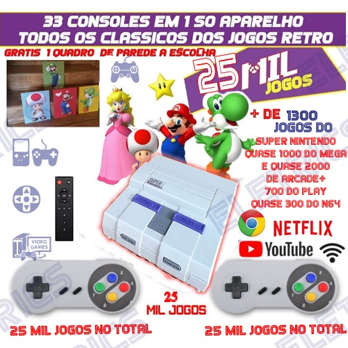 Console Retrô PS4 Slim RetroPie + 25.000 Jogos 2 Controles SNES