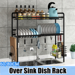 Sobre a pia Rack de secagem de prato, Prateleira de escorredor para utensílios de cozinha Suporte de utensílios de armazenamento, 2 camadas para bancada de cozinha