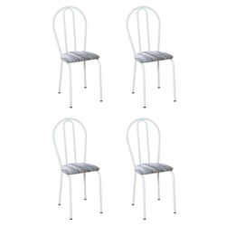Conjunto com 4 Cadeiras Madryn Cinza Listrado e Branco Menor preço em Conjunto com 4 Cadeiras Madryn Cinza Listrado e Branco