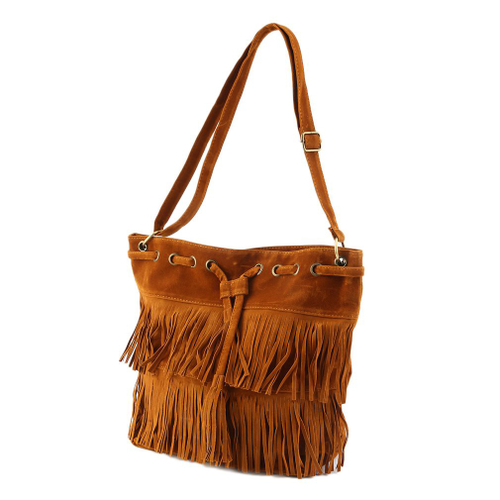tan suede bucket bolsa