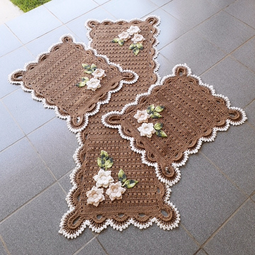 Jogo cozinha em crochê 3 peças - Janaína crochet - Tapete para