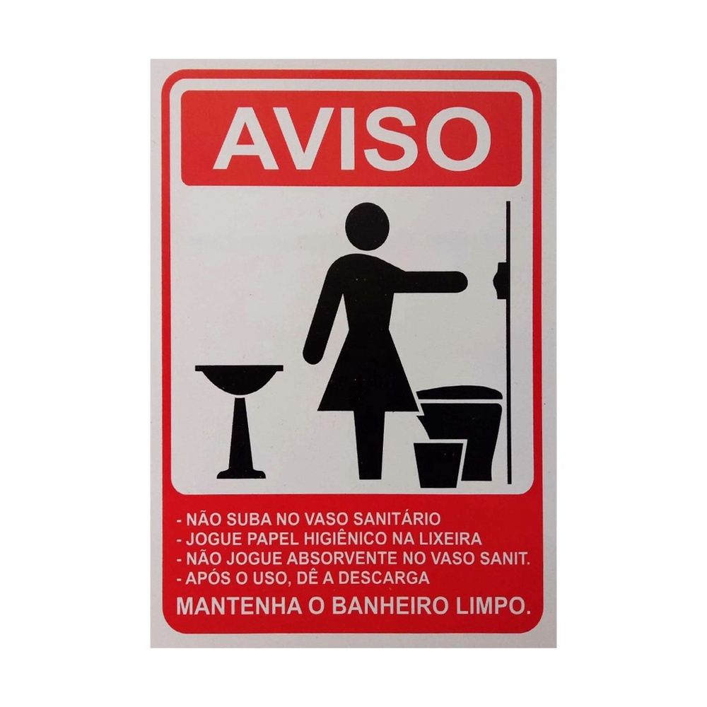 Placa aviso não jogue papel no vaso sanitário