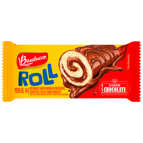 Bolinho Roll Baunilha com Chocolate 34g - Bauducco - Doce Malu