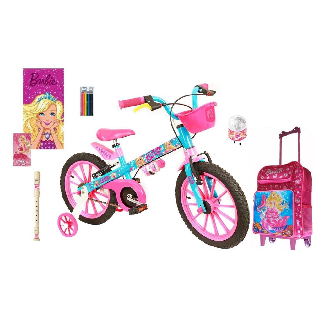 Bicicleta Infantil Aro 16 Caloi Barbie - Rosa+Azul