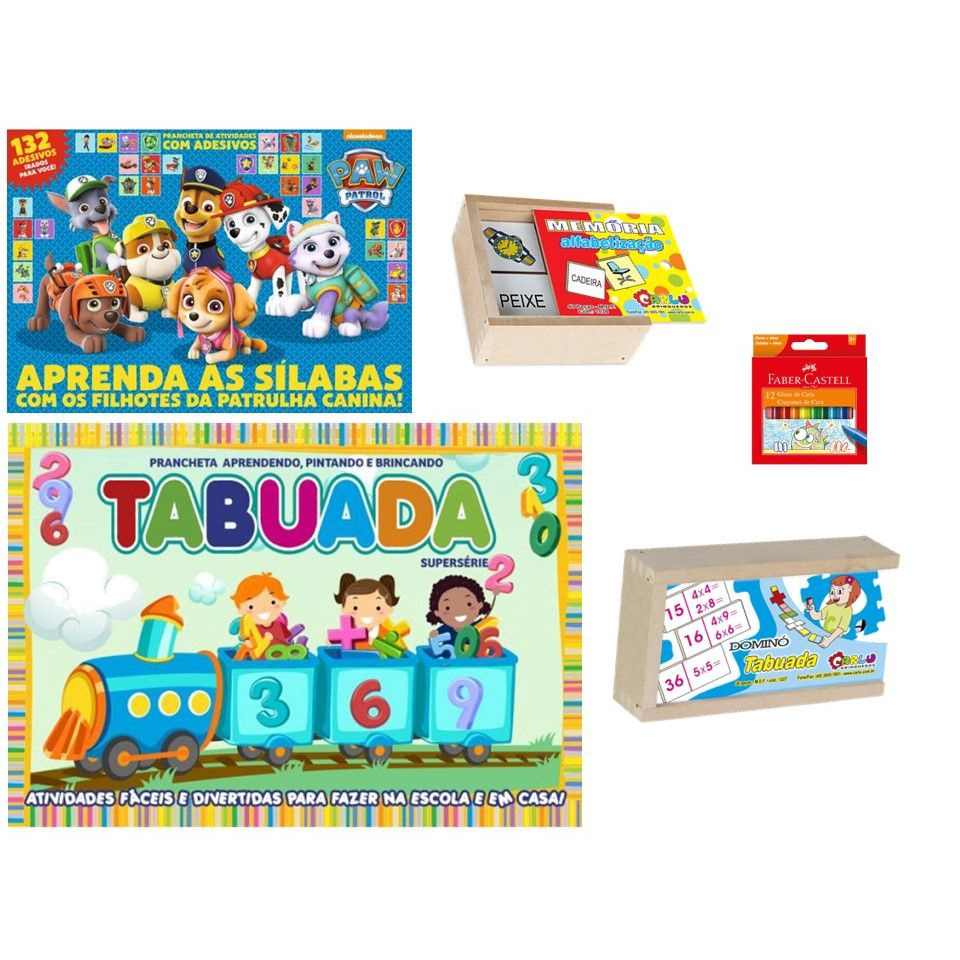 Kit diversão - livro patrulha canina + dominó + memória, pintando E  brincando alfabetização E tabuada 3 em Promoção na Americanas