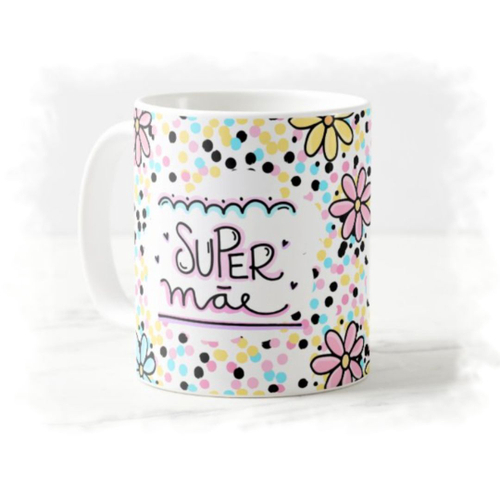 Caneca Super Mãe Meme Flork Boneco Palito de Porcelana em Promoção