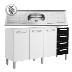 Balcão Gabinete Evidence Aço com Pia Inox 160cm 3 Portas 7028 Branco/Preto - Bertolini é boa?