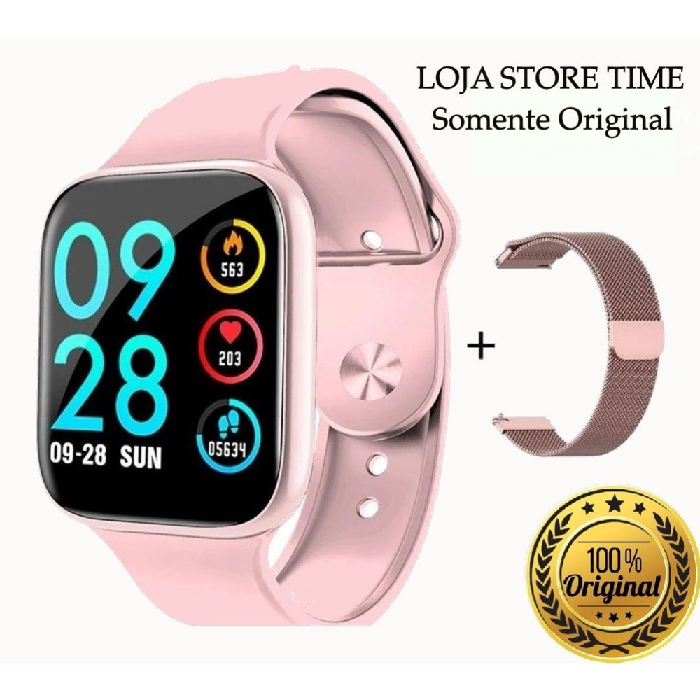 Smartwatch P80 Original Touch Screen Rosa + Pulseira Milanese Magnética + +  App Da Fit + Nota Fiscal