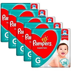 Kit 5 fraldas pampers supersec G/26 = 130un Menor preço em Kit 5 fraldas pampers supersec G/26 = 130un