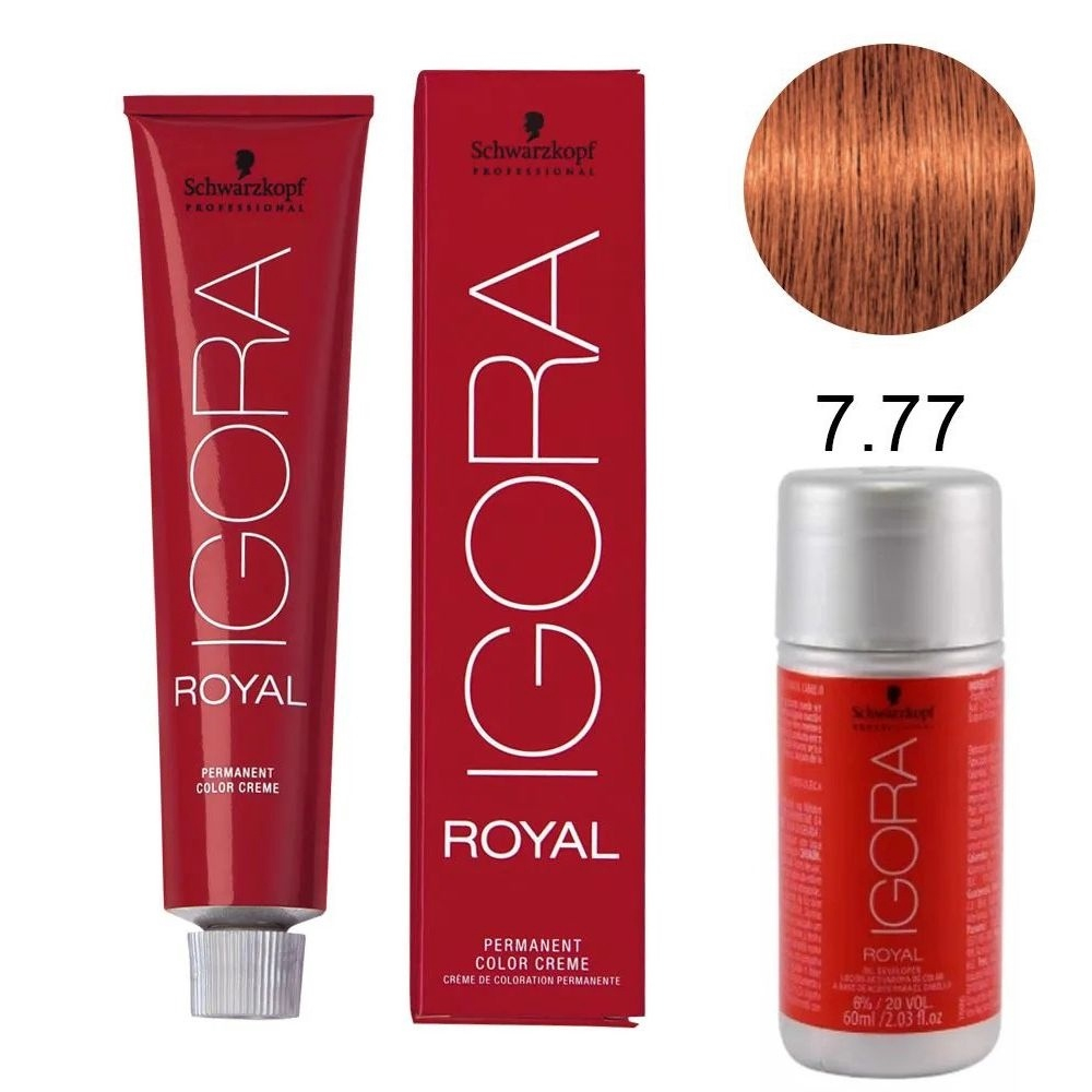 Kit Schwarzkopf Igora Royal HD 7.77, Água Oxigenada 30vol e Raposinha