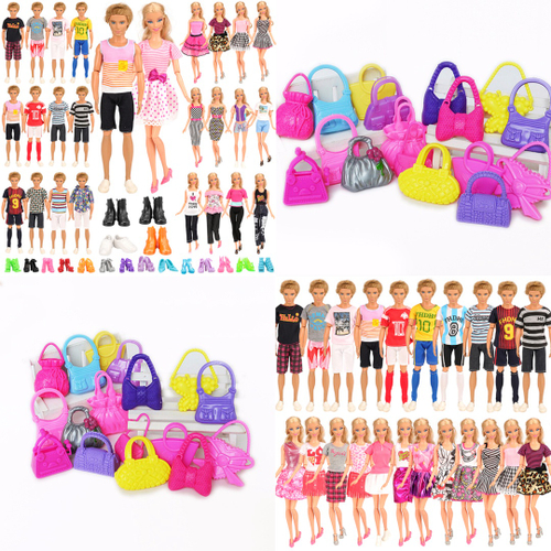 Super Kit de Bolsas Roupas e Sapatos para boneca Barbie e Ken no