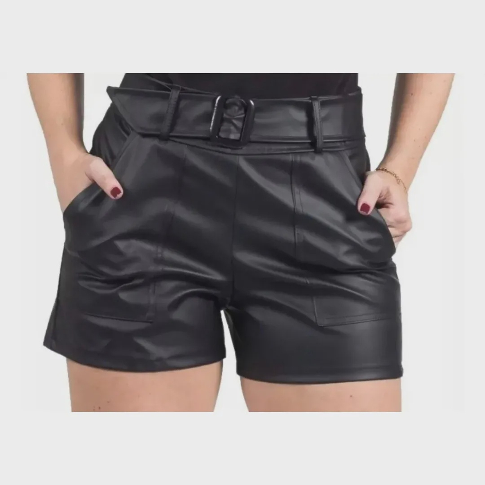 short couro fake plus size