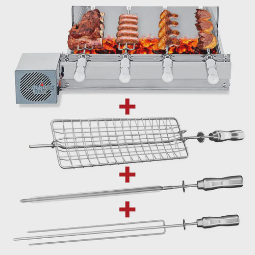 Espeto Giratório Multiuso Artinox Grill 65cm com Cabo de Madeira