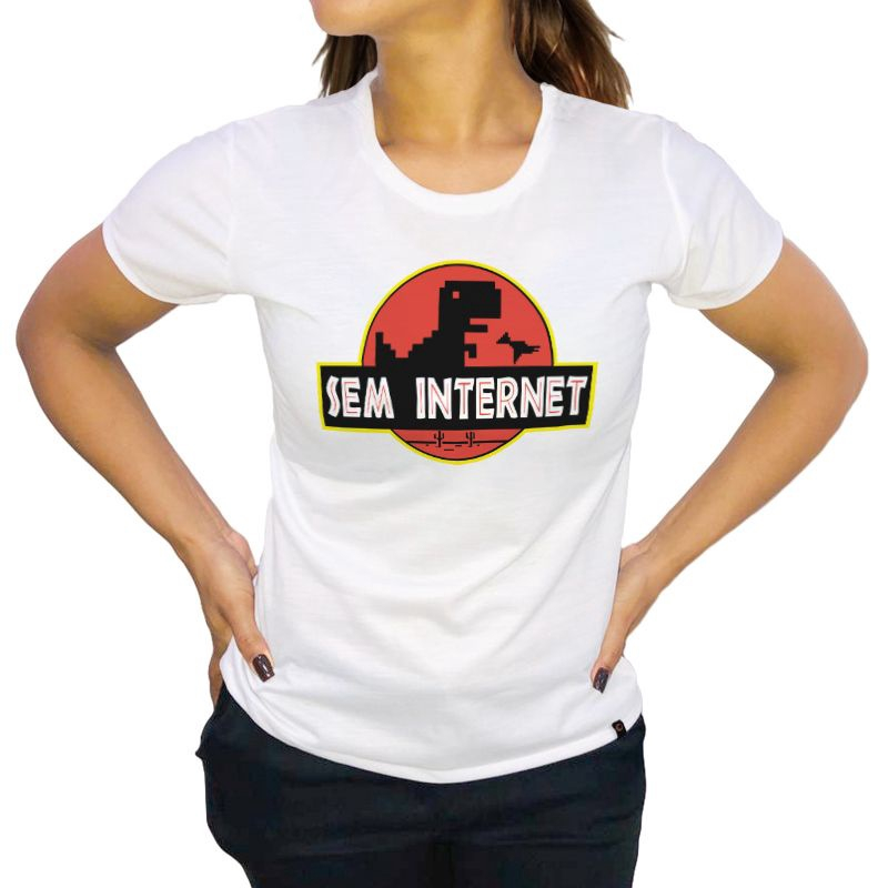 Camiseta Chrome Dino Game Jogo Google Internet Blue Branca