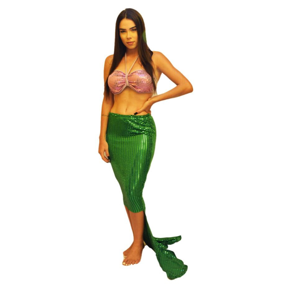 Fantasia Sereia Feminina Adulta Verde Roupa com Cauda e Top