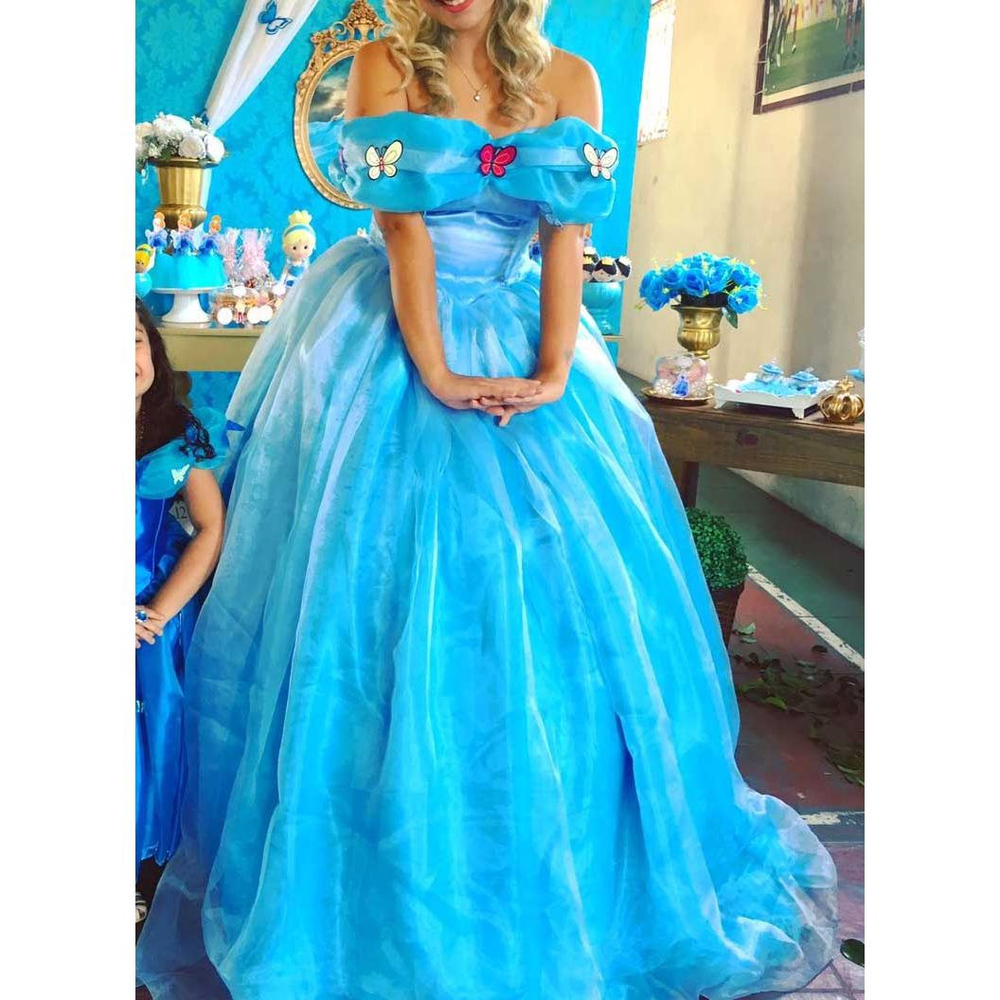 Fantasia Vestido Da Princesa Cinderela Adulto Luxo Com Luva