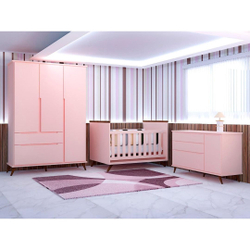 Quarto Infantil Completo Dinda com Guarda Roupa 3 Portas, Comoda e Berço Menor preço em Quarto Infantil Completo Dinda com Guarda Roupa 3 Portas, Comoda e Berço