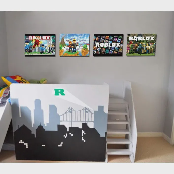 Quadro 5 Peças Capa Roblox Game Quarto Oferta Especial