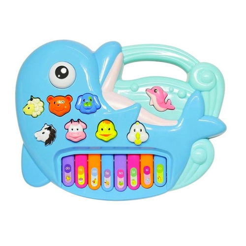 Piano Infantil Azul Teclado Musical Com Sons De Bichinhos Bichos