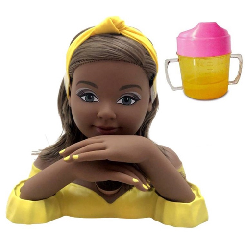 Boneca Busto Infantil Kit Maquiagem Pentear Com Acessorios Negra Cabelo  Cacheado Pente Aplique Maquiadora - Bee Toys