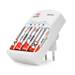 Kit c/ 4 Pilhas Recarregáveis 2.600mAh aa + Carregador Bivolt mox Menor preço em Kit c/ 4 Pilhas Recarregáveis 2.600mAh aa + Carregador Bivolt mox