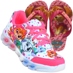 Tenis Feminino Infantil Led Luzinha Patrulha Canina + Chinelo Menor preço em Tenis Feminino Infantil Led Luzinha Patrulha Canina + Chinelo
