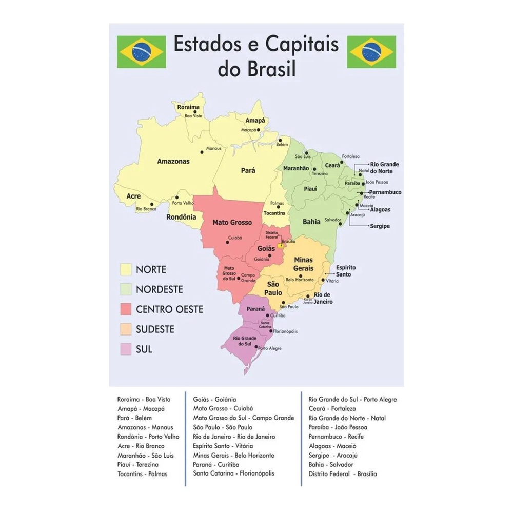 Banner Didático Mapa Dos Estados E Capitais Do Brasil | Submarino