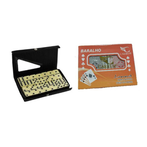 Kit Jogo de salão 1 Jogo de domino profissional 28 peças e 2 baralhos 100%  plástico lavável - Caerus - Jogo de Dominó, Dama e Xadrez - Magazine Luiza