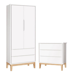 Cômoda Gaveteiro e Guarda Roupa Infantil 2 Portas New Classic Branco com Pés Madeira Natural – Reller Menor preço em Cômoda Gaveteiro e Guarda Roupa Infantil 2 Portas New Classic Branco com Pés Madeira Natural – Reller